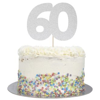 Silver Glitter Large Glitter Number 60 Cake Topper