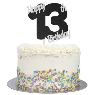 Black Glitter Happy 13th Birthday Cake Topper