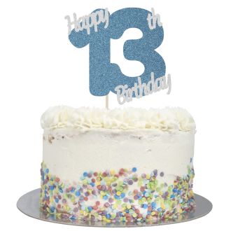 Blue Glitter Happy 13th Birthday Cake Topper