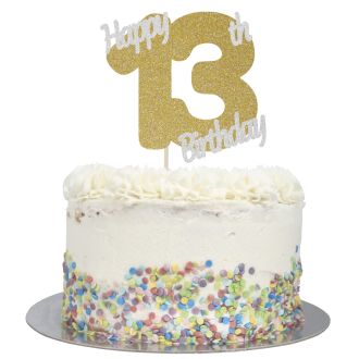 Gold Glitter Happy 13th Birthday Cake Topper