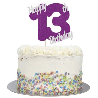 Purple Glitter Happy 13th Birthday Cake Topper