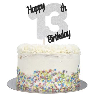 Silver Glitter Happy 13th Birthday Cake Topper