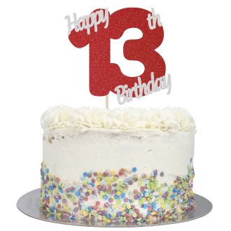 Red Glitter Happy 13th Birthday Cake Topper
