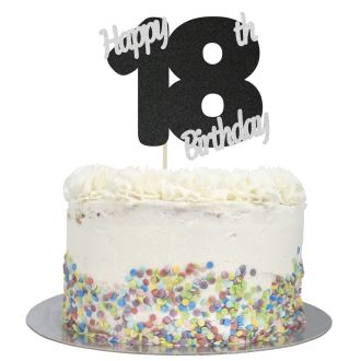 Black Glitter Happy 18th Birthday Cake Topper