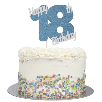 Blue Glitter Happy 18th Birthday Cake Topper