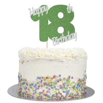 Green Glitter Happy 18th Birthday Cake Topper
