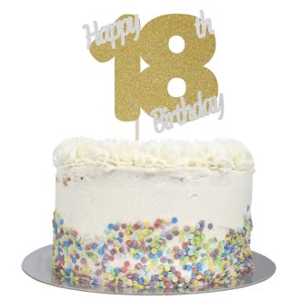 Gold Glitter Happy 18th Birthday Cake Topper