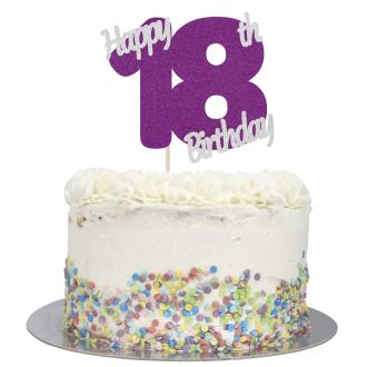 Purple Glitter Happy 18th Birthday Cake Topper