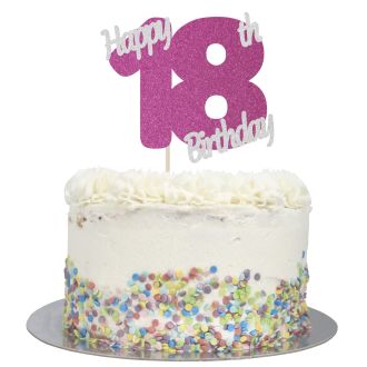 Hot Pink Glitter Happy 18th Birthday Cake Topper