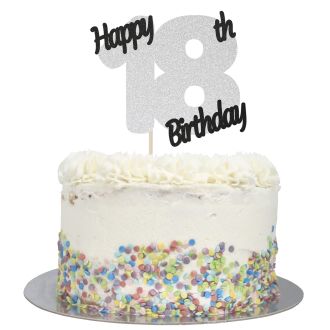 Silver Glitter Happy 18th Birthday Cake Topper