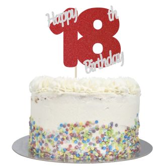 Red Glitter Happy 18th Birthday Cake Topper