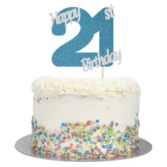 Blue Glitter Happy 21st Birthday Cake Topper