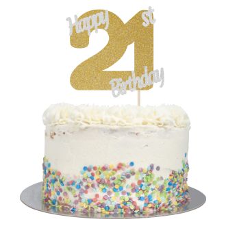 Gold Glitter Happy 21st Birthday Cake Topper