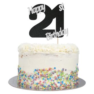 Black Glitter Happy 21st Birthday Cake Topper