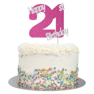 Hot Pink Glitter Happy 21st Birthday Cake Topper
