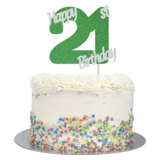 Green Glitter Happy 21st Birthday Cake Topper
