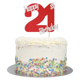 Red Glitter Happy 21st Birthday Cake Topper