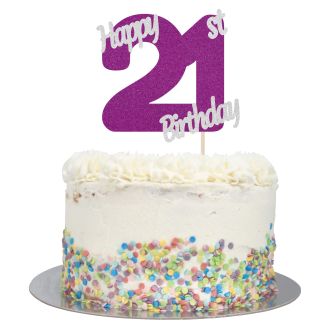 Purple Glitter Happy 21st Birthday Cake Topper