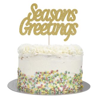 Gold Glitter Large Seasons Greetings Cake Topper