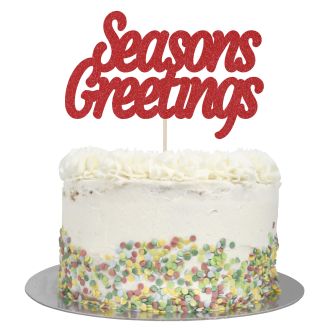 Red Glitter Large Seasons Greetings Cake Topper