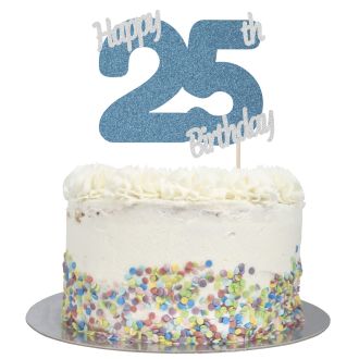 Blue Glitter Happy 25th Birthday Cake Topper
