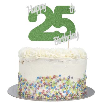 Green Glitter Happy 25th Birthday Cake Topper