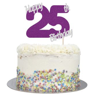 Purple Glitter Happy 25th Birthday Cake Topper