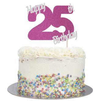 Hot Pink Glitter Happy 25th Birthday Cake Topper