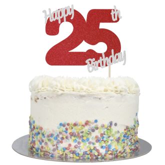 Red Glitter Happy 25th Birthday Cake Topper