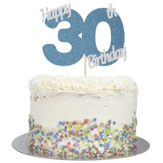 Blue Glitter Happy 30th Birthday Cake Topper