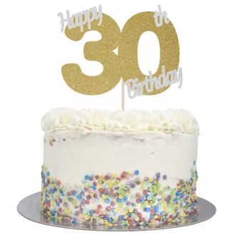 Gold Glitter Happy 30th Birthday Cake Topper