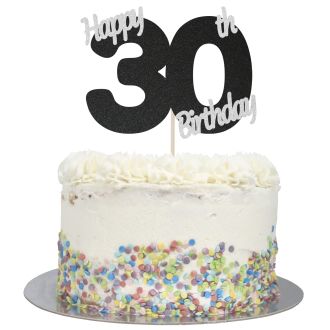 Black Glitter Happy 30th Birthday Cake Topper