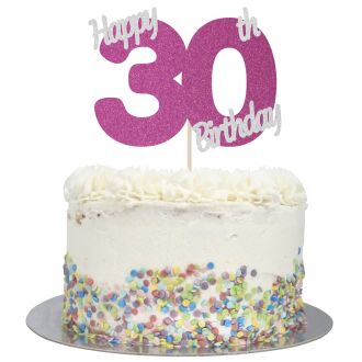 Hot Pink Glitter Happy 30th Birthday Cake Topper