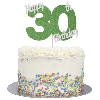 Green Glitter Happy 30th Birthday Cake Topper