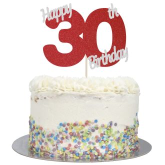 Red Glitter Happy 30th Birthday Cake Topper