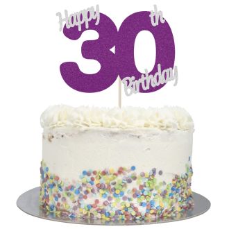 Purple Glitter Happy 30th Birthday Cake Topper