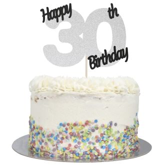 Silver Glitter Happy 30th Birthday Cake Topper