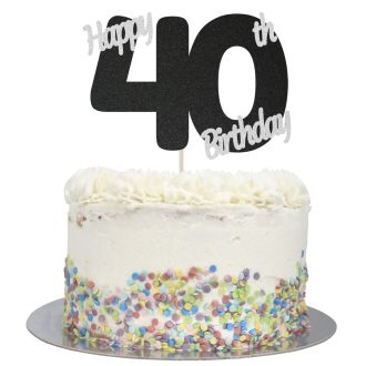 Black Glitter Happy 40th Birthday Cake Topper
