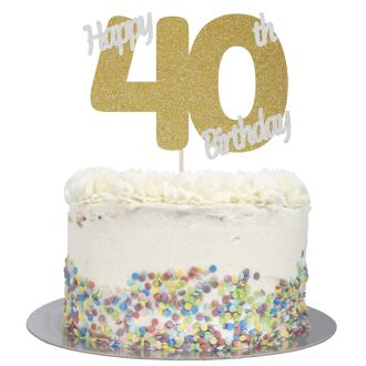 Gold Glitter Happy 40th Birthday Cake Topper