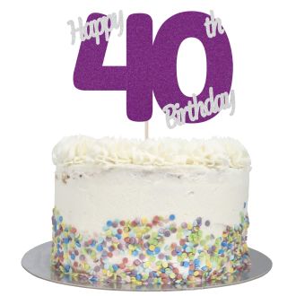 Purple Glitter Happy 40th Birthday Cake Topper