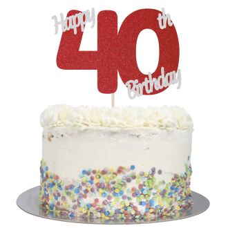 Red Glitter Happy 40th Birthday Cake Topper