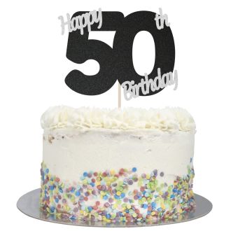 Black Glitter Happy 50th Birthday Cake Topper