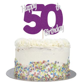 Purple Glitter Happy 50th Birthday Cake Topper