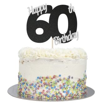 Black Glitter Happy 60th Birthday Cake Topper