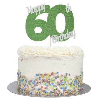 Green Glitter Happy 60th Birthday Cake Topper