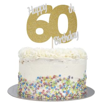 Gold Glitter Happy 60th Birthday Cake Topper