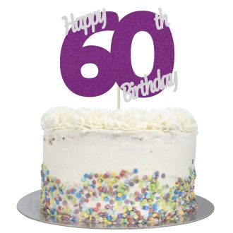 Purple Glitter Happy 60th Birthday Cake Topper