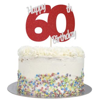 Red Glitter Happy 60th Birthday Cake Topper