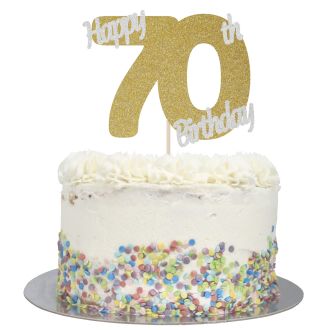 Gold Glitter Happy 70th Birthday Cake Topper