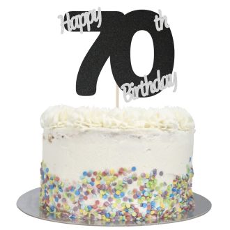 Black Glitter Happy 70th Birthday Cake Topper